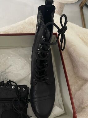 Donald J. Pliner Black Lace-Up Leather Ankle Boots